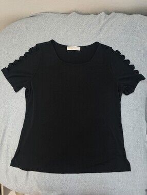 MICHAEL Michael Kors Black Short Sleeve Top with Ladder Sleeve Detail